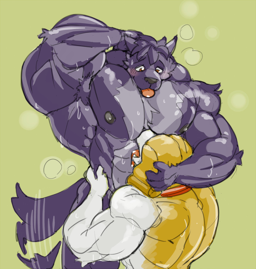 2025 anthro anthrofied armpit_hair belfort_(belfort_and_lupin) belfort_and_lupin big_muscles black_body black_fur black_nipples bodily_fluids body_hair canid canine canis collar domestic_dog duo fur hand_behind_head hand_on_head hand_on_hip huge_muscles hyper hyper_muscles licking_other looking_at_another lupin_(belfort_and_lupin) male mammal muscular nipples nude smile stagor55 sweat tail tail_motion tailwag tongue tongue_out wolf wolfdog