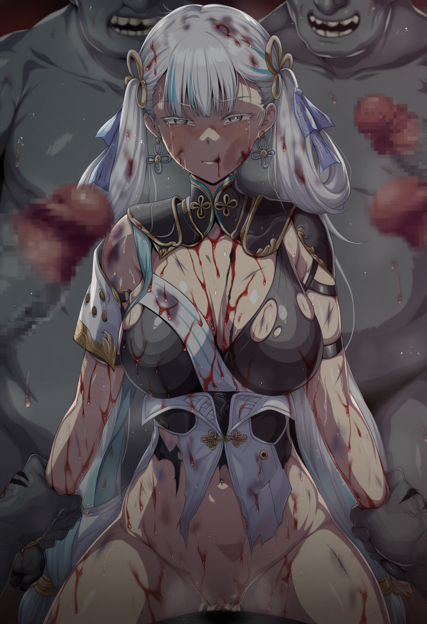after_battle ai_generated beaten blood crying jinhsi_(wuthering_waves) penis rape sex troll troll_male wuthering_waves