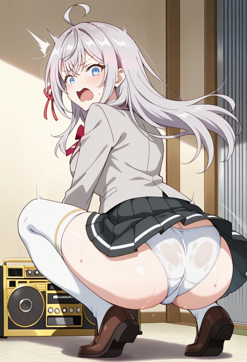 1girls ahoge ai_generated alisa_mikhailovna_kujou ass ass_shake black_skirt black_vest blue_eyes body_control boombox bow bowtie breasts civitai dekutree10 gold_boombox_(prevence) grey_hair grey_jacket hair_ribbon jacket long_hair panties pleated_skirt red_bow red_bowtie ribbon school_uniform shaking_ass shirt shoes skirt solo thighhighs tokidoki_bosotto_russian_de_dereru_tonari_no_alya-san twerk twerk_hypnosis twerking uniform upskirt white_panties white_thighhighs zettai_ryouiki