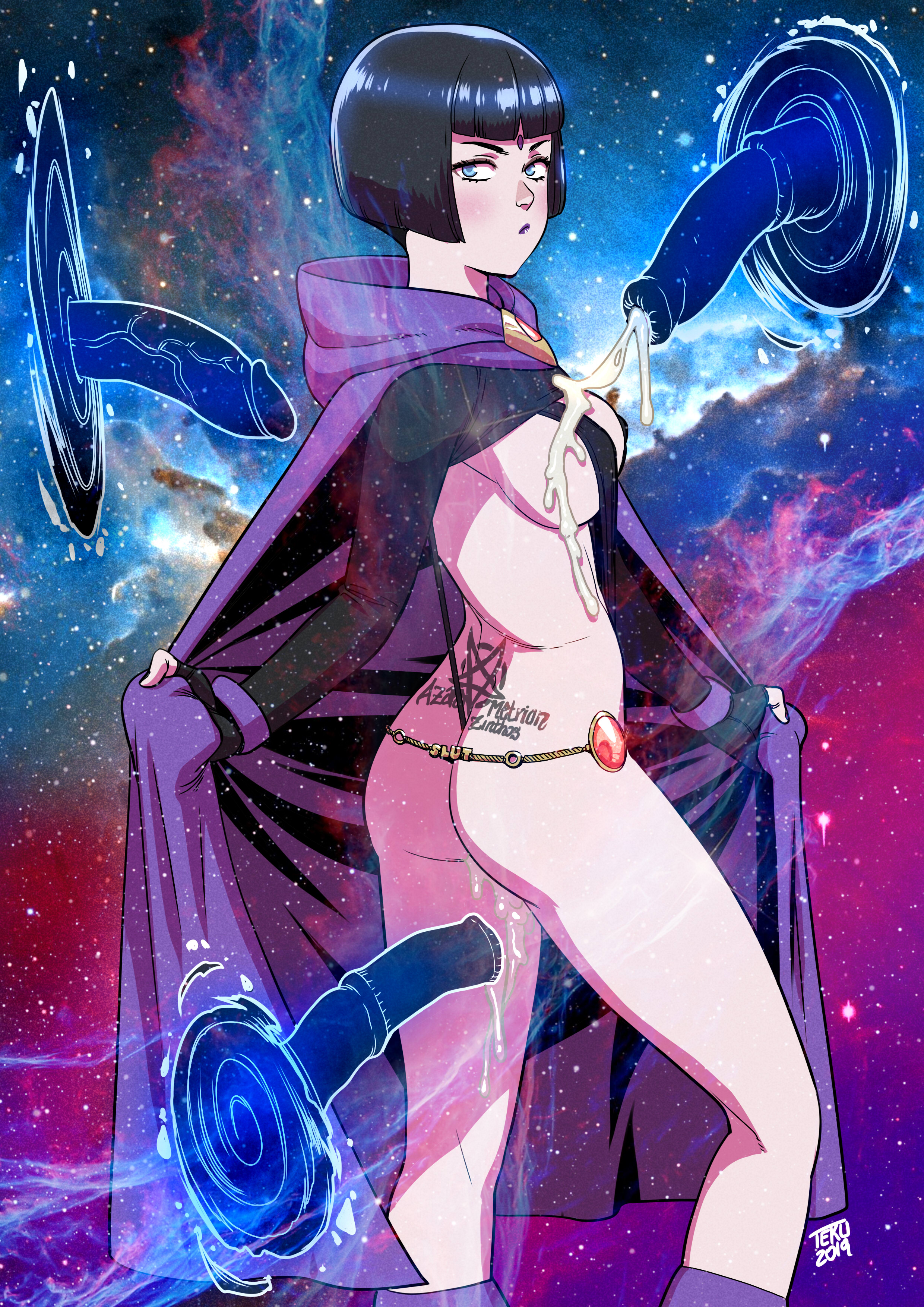 1girls, 3boys, ability indecency, animal genitalia, animal penis, ass, ass cleavage, ass crack, bimbo, black hair, blue eyes, bob cut, breasts, butt crack, cum, cum drip, cum on breasts, cumshot, dc, dc comics, ejaculation, equine, equine penis, erection, eyeshadow, female, goth, horsecock, lipstick, makeup, male, offscreen character, penis, portal, rachel roth, raven (dc), remote transfer, short hair, straight, tattoo, teen titans, teenager, tekuho, tramp stamp