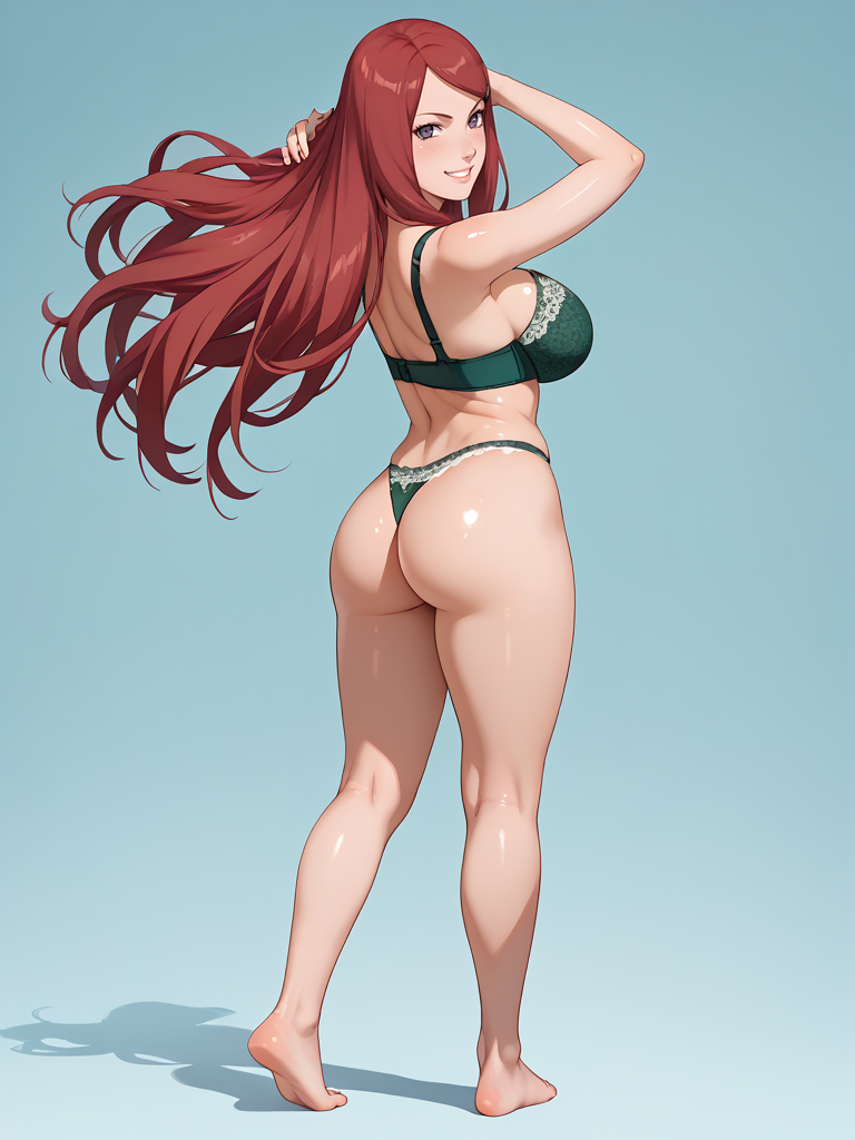 ai_generated ass big_ass big_breasts green_bra green_panties green_underwear isogil naruto naruto_(series) naruto_shippuden purple_eyes red_hair uzumaki_kushina