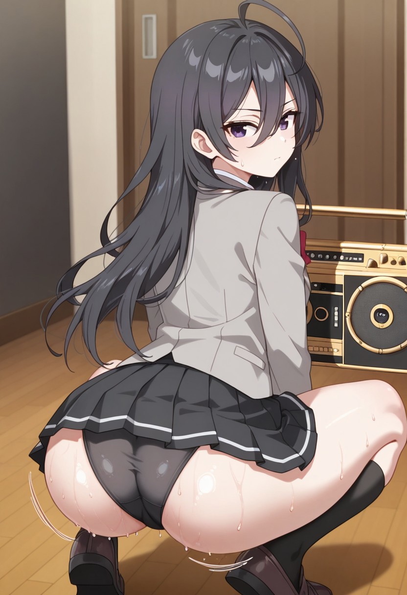 1girls ahoge ai_generated ass ass_shake black_hair black_skirt boombox bow bowtie civitai dekutree10 dress_inside_ass gold_boombox_(prevence) grey_jacket jacket kimishima_ayano long_hair looking_at_viewer pleated_skirt purple_eyes red_bow red_bowtie school_uniform shaking_ass shirt skirt solo sweat sweaty sweaty_ass tokidoki_bosotto_russian_de_dereru_tonari_no_alya-san twerk twerking uniform