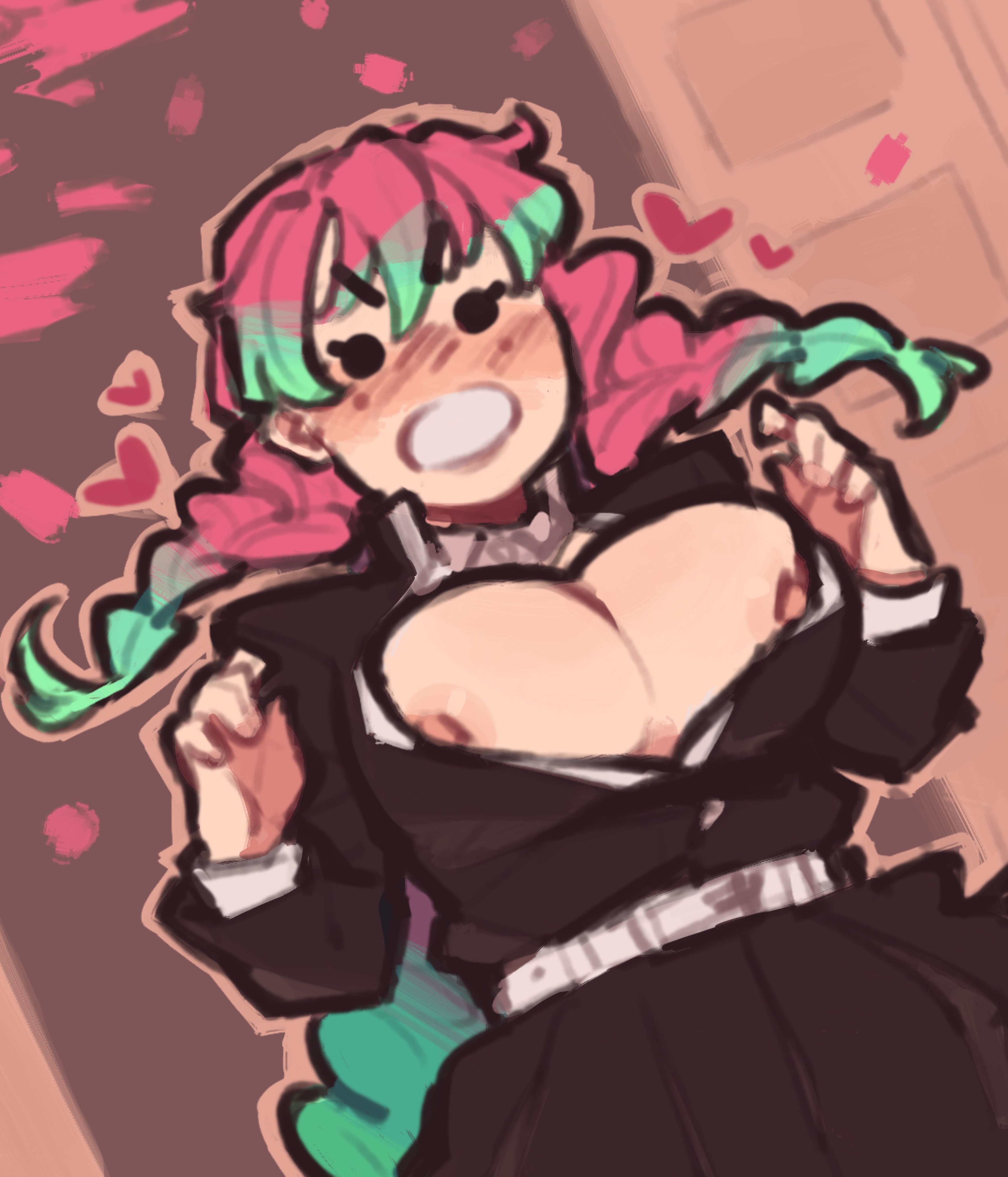 1girls, boobs popping out, breasts, demon slayer, female, kanroji mitsuri, kimetsu no yaiba, m4rcyart, pink hair, pink-haired female, tagme