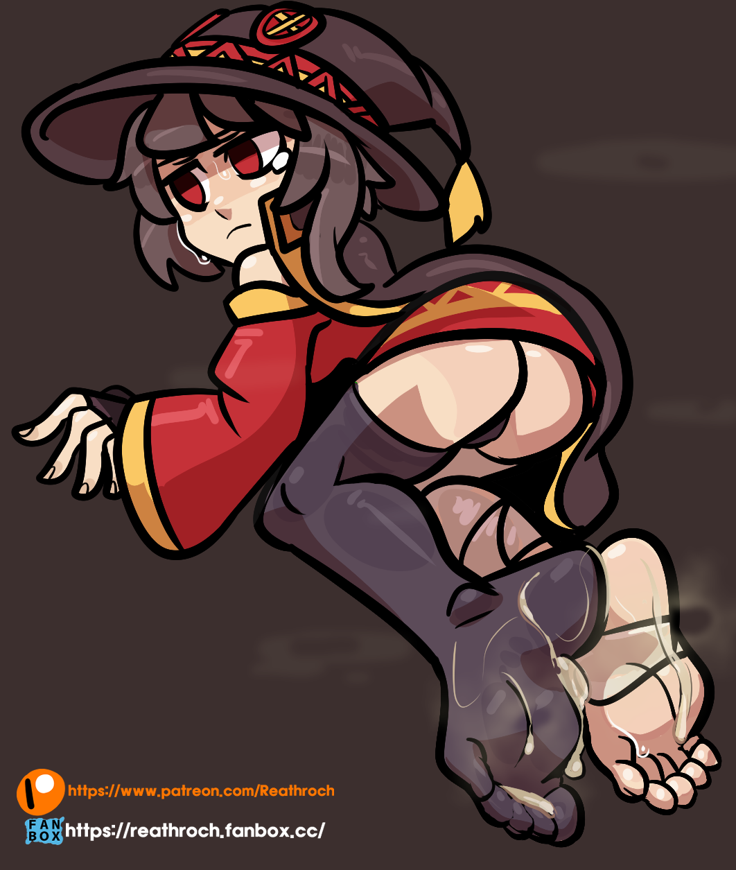 1girls 2021 after_footjob after_sex alternate_version alternate_version_available cum feet feet_focus female female_only foot_fetish foot_focus kono_subarashii_sekai_ni_shukufuku_wo! legwear megumin reathroch semen solo sweat sweatdrop