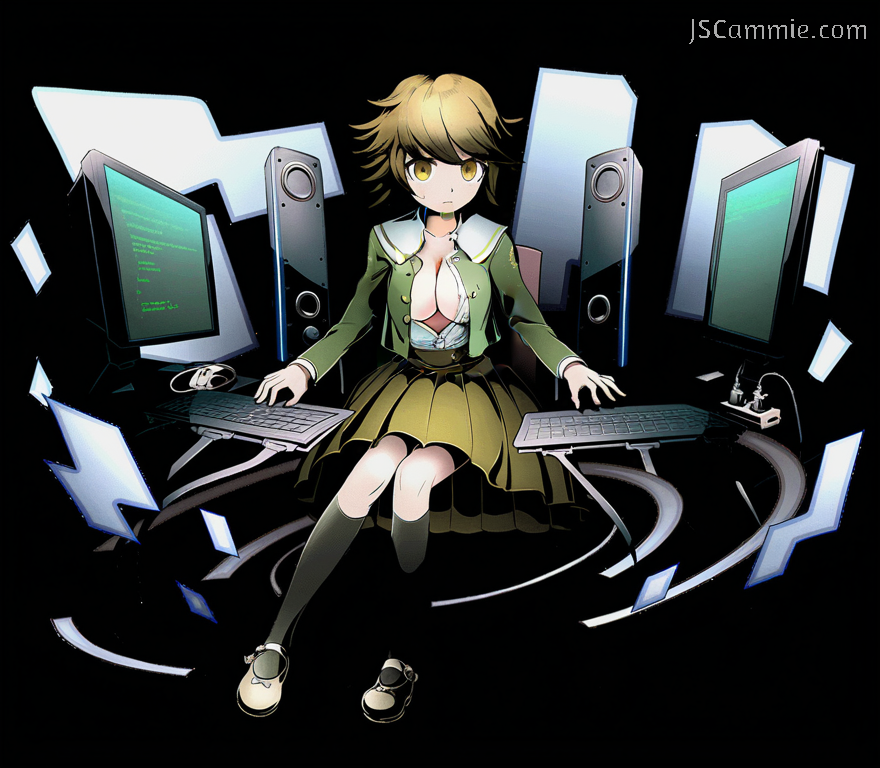 1girls ai_edit ai_generated big_breasts cleavage computer computer_monitor danganronpa danganronpa:_trigger_happy_havoc danganronpa_(series) edit edited edited_image edited_official_artwork edited_screencap eyelashes female female_focus female_only fujisaki_chihiro fully_clothed genderswap_(mtf) jscammie keyboard keyboard_(computer) looking_at_viewer looking_down monitor ribbon rule_63 screencap screenshot screenshot_edit short_hair short_hair_female skirt solo solo_female solo_focus tagme transparent_background typing watermark