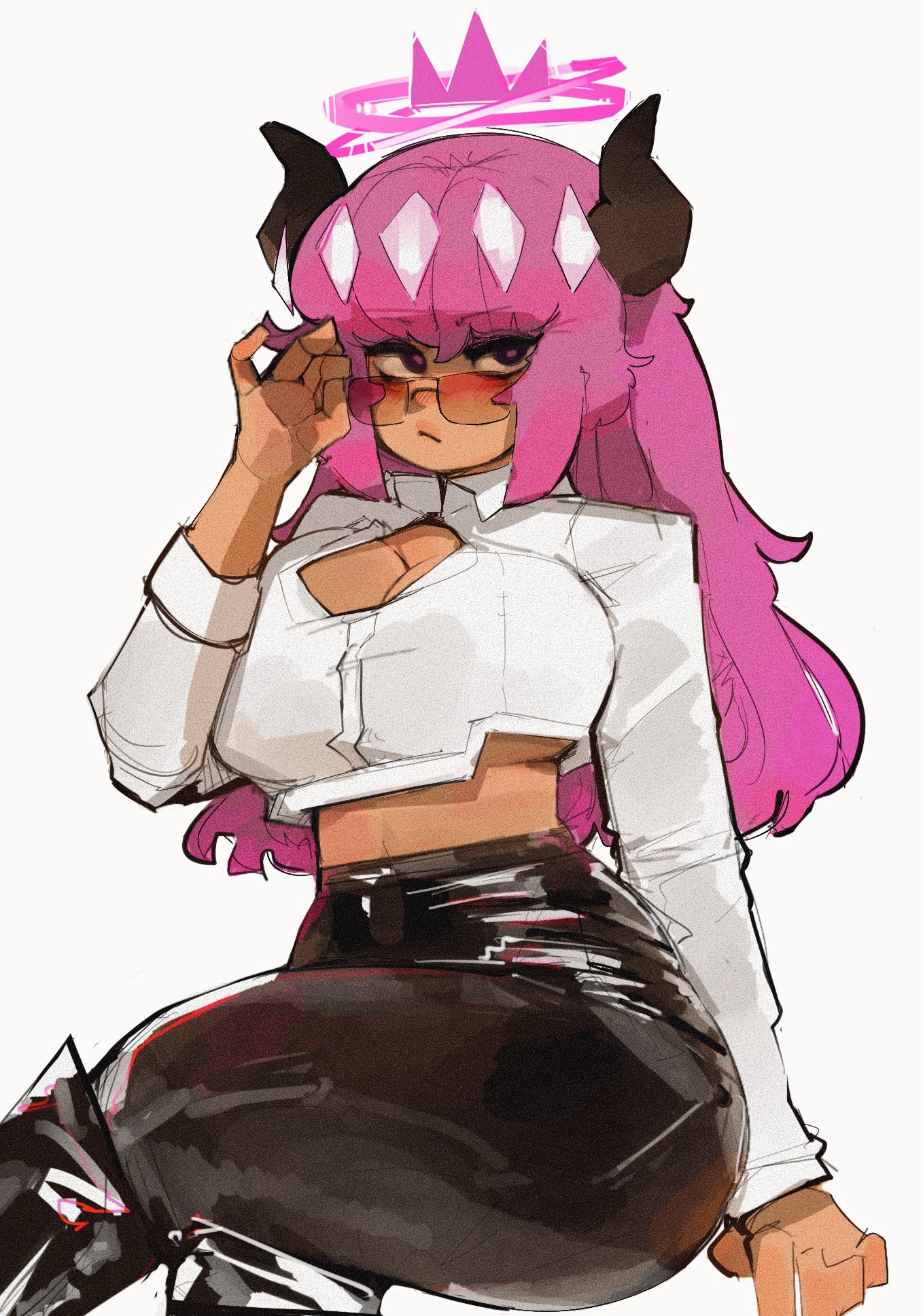 1girls, artofmover, breasts, drmover, female, female only, horns, oc, original character, pink hair, tagme, tagme (character), thighs