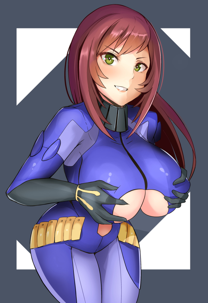 1girls big_breasts breasts chris_tasker cleavage confident female female_only green_eyes lainart large_breasts looking_at_viewer paizuri_invitation solo underboob undercleavage zoids zoids_new_century