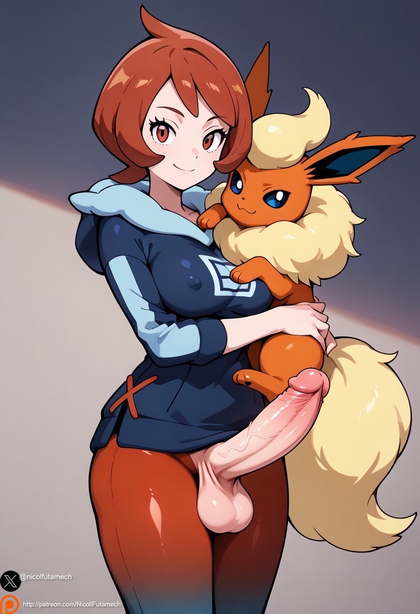 ai_generated arezu_(pokemon) big_penis erection futanari pokemon red_hair small_breasts uncensored