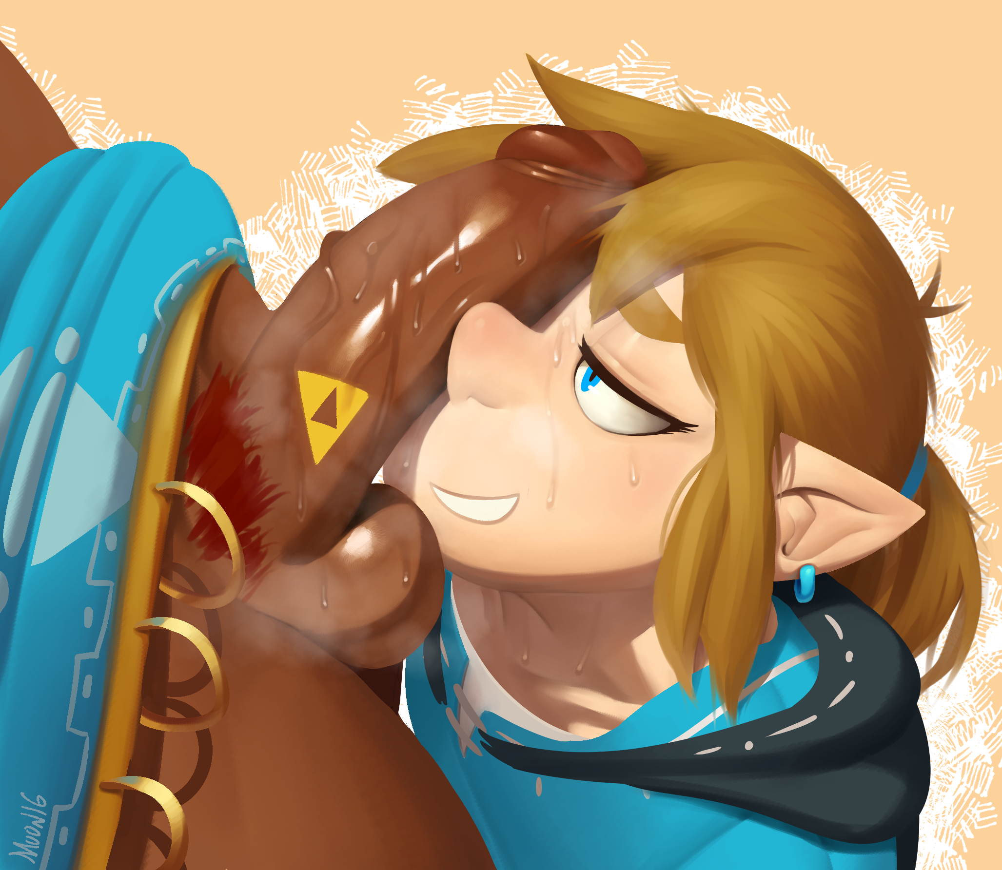 2boys, androgynous, balls, blonde hair, boner, breath of the wild, clothed male nude male, cock worship, dark skin, dark-skinned male, earrings, erection, femboy, ganondorf, gay, gerudo, girly, hylian, interracial, lilmoonie, link, male, male only, musk, nintendo, penis, penis on face, penis tattoo, pointy ears, pubic hair, red pubic hair, simple background, smile, sweat, sweaty balls, tattoo, testicles, the legend of zelda, triforce, tunic, yaoi