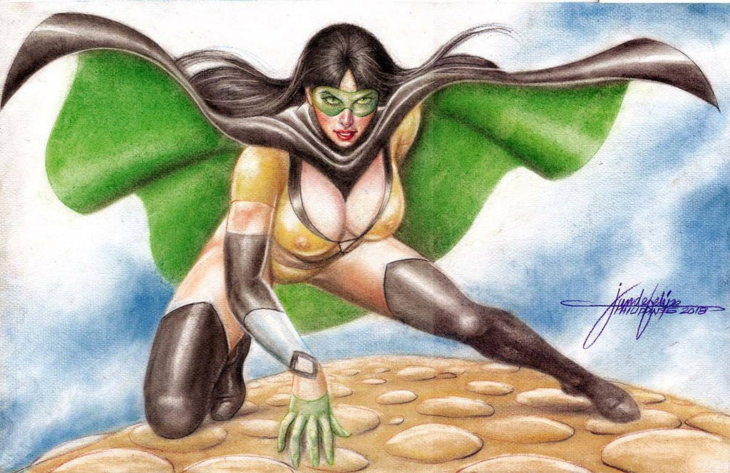 1girls 2018 big_breasts black_cape black_hair black_thighhighs breasts busty cape cleavage curvaceous curvy dated dc dc_comics female female_only freedom_fighters gloves goggles green-tinted_eyewear green_cape green_gloves green_goggles human jun_de_felipe kneeling large_breasts long_hair metahuman nipples nipples_visible_through_clothing phantom_lady_(dc) pinup red_lips red_lipstick signature solo stormy_knight superheroine thick_thighs thighhighs thighs tinted_eyewear visor voluptuous yellow_topwear