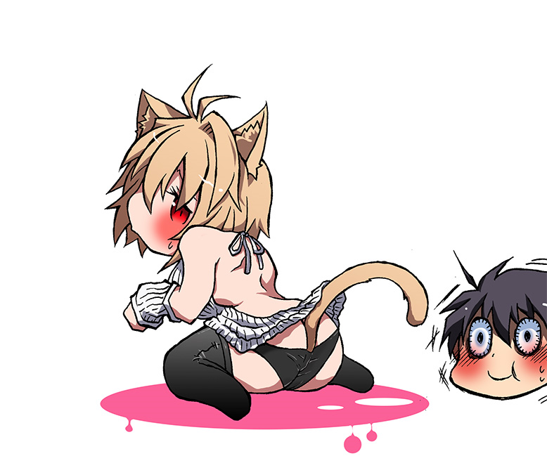 ahoge arcueid_brunestud ass ass_cleavage big_ass blonde_hair blush bottom_heavy breasts butt_crack buttplug buttplug_tail cat_ears cat_tail cat_tail_buttplug chibi erotic_chibi horny horny_male huge_ass inviting_to_sex kneeling laying_down looking_at_partner melty_blood meme_attire panties plug_(sex_toy) plump red_eyes seducing shocked_expression sweating tententensan thick_thighs thigh_highs thighhighs thighs tohno_shiki tsukihime type-moon virgin_killer_sweater