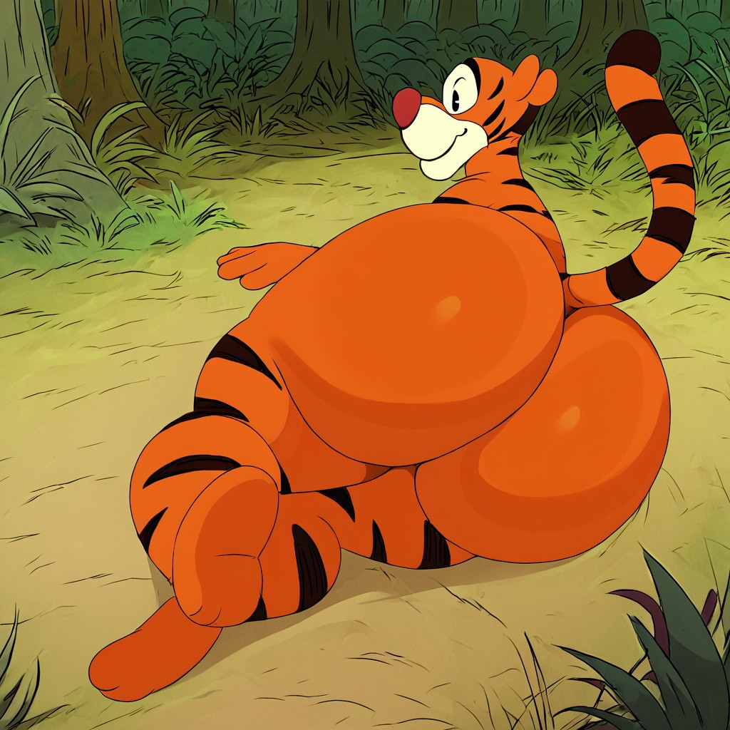 ai_generated ass ass ass_focus bedroom_eyes big_ass big_butt butt_focus disney felid feline forest forest_background huge_ass huge_butt lying lying_on_side male male_only orange_body outside sssonic2_(style) striped striped_body striped_fur tail thick_ass thick_thighs tiger tigger wide_hips winnie_the_pooh_(franchise)