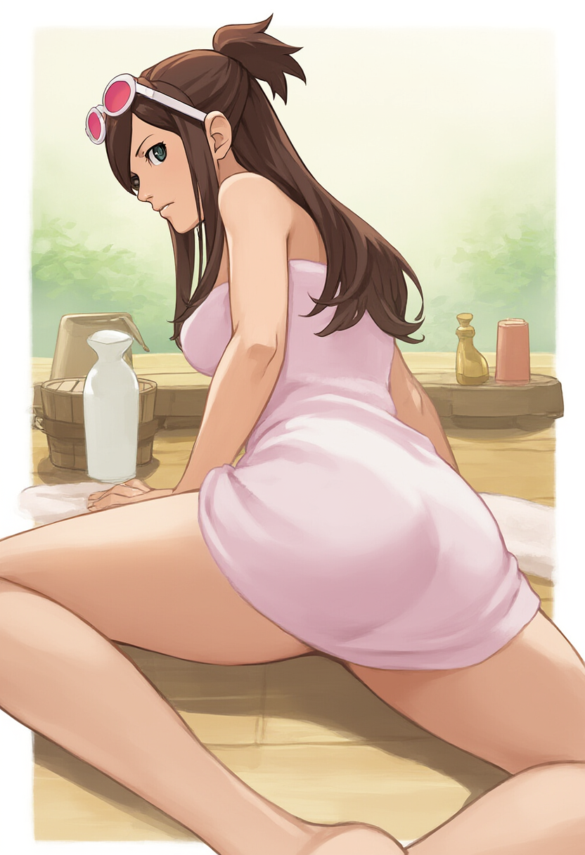 ai_generated ema_skye gyakuten_saiban sunglasses_on_head tagme towel