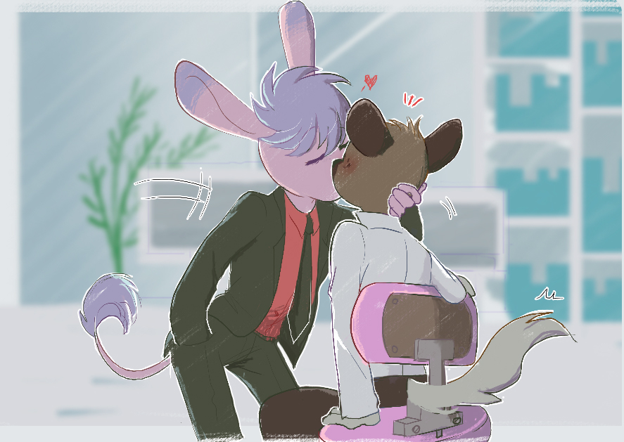 aggressive retsuko, haida, kissing, male, male only, neny-paradise, straight hair, tadano (aggretsuko), yaoi