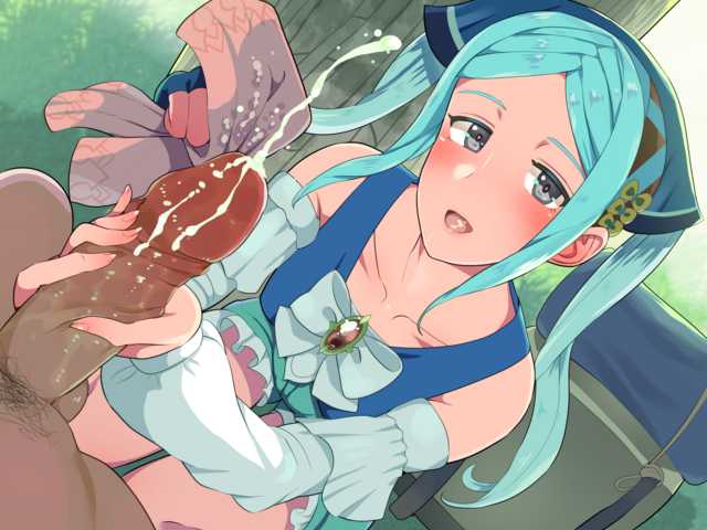 1boy, 1girls, blue hair, blush, boris (noborhys), dark skin, dark-skinned male, duo, ejaculation, faceless male, female, fire emblem, fire emblem fates, fire emblem heroes, flora (fire emblem), grey eyes, handjob, human, looking at viewer, male, nintendo, solo focus