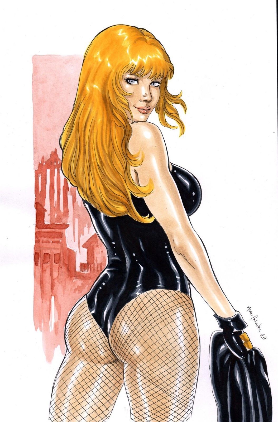 1girls ass big_breasts black_canary black_gloves black_jacket black_latex black_leather black_leotard blonde_eyebrows blonde_hair blue_eyes breasts dc dc_comics dinah_lance ed_benes_studio eyebrows_behind_hair eyeshadow female female_ass female_only fishnet fishnet_stockings fishnets from_behind gloves green_arrow_(series) holding_clothing human jacket jacket_removed latex leather leather_gloves leather_jacket leotard long_hair makeup marc_holanda metahuman pinup smile smiling solo stockings superheroine zipper_pull_tab