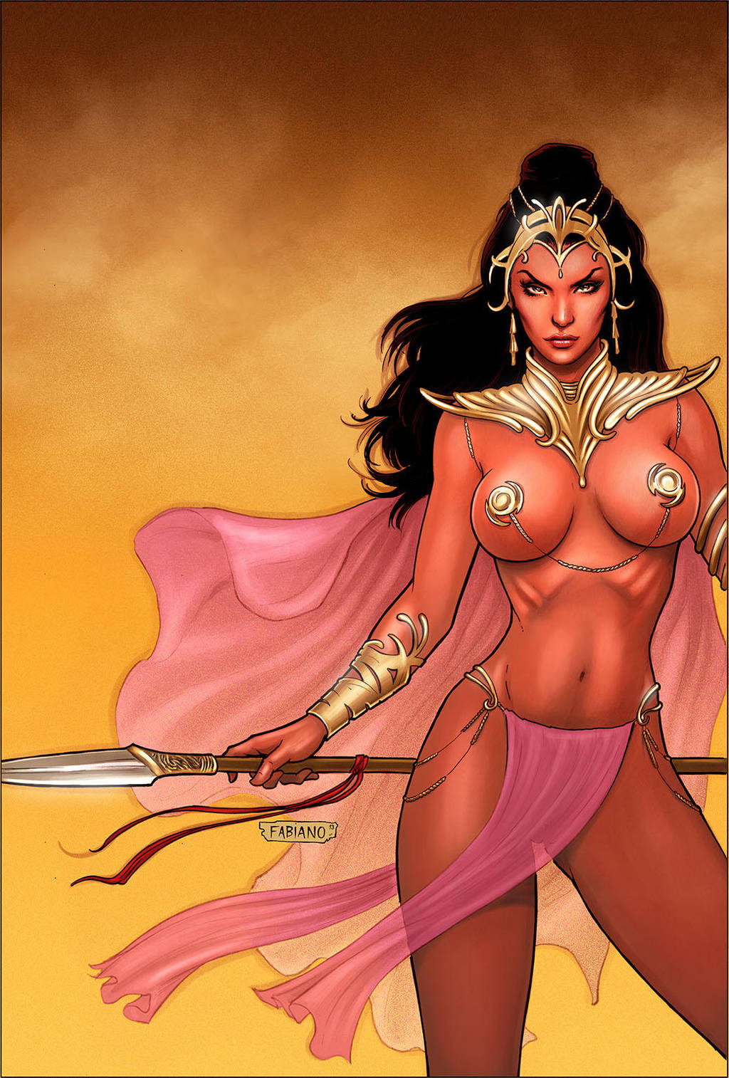 1girls 2013 a_princess_of_mars abstract_background arm_band barsoom belly_button big_breasts big_breasts black_hair breasts busty cleavage crown curvaceous curvy dated dejah_thoris dynamite_comics fabiano_neves female female_only headwear holding_spear holding_weapon john_carter john_carter_of_mars loincloth long_hair midriff navel pasties pinup purple_loincloth realistic red_lips red_lipstick red_skin signature solo spear stomach thighs voluptuous weapon