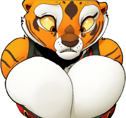 1girls, anthro, breasts, edit, female, female only, growth, huge breasts, kung fu panda, looking at breasts, master tigress, overflowing breasts, shocked, solo, tiger