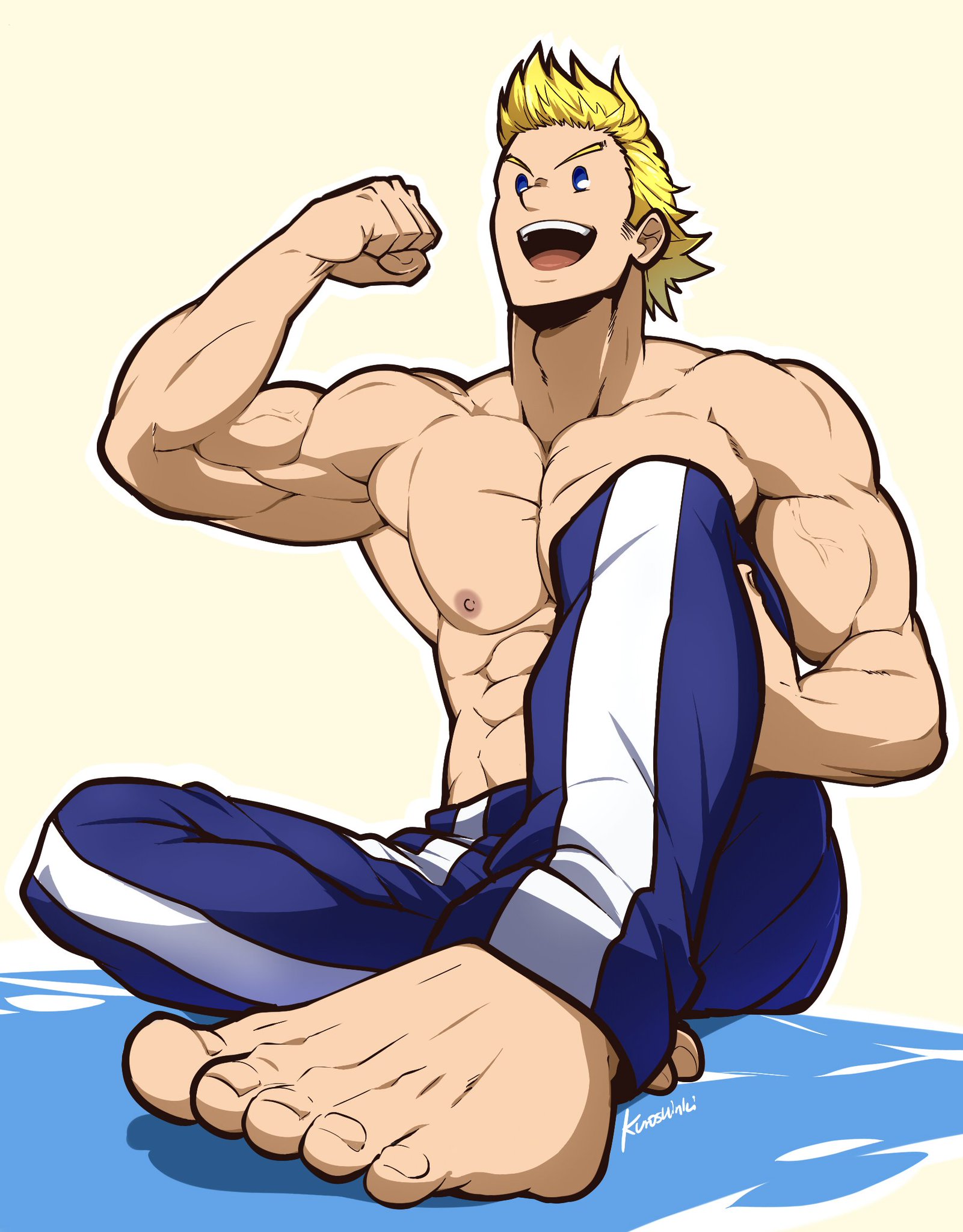 abs, barefoot, feet, foot fetish, kuroshinki, male, male only, mirio togata, muscles, muscular, muscular male, my hero academia, shirtless