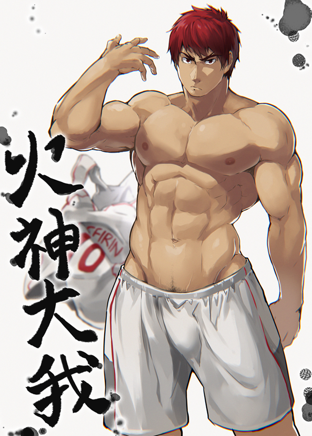 1boy 8_degrees abs chest kagami_taiga kuroko's_basketball kuroko_no_basuke male male_only muscle muscles red_eyes red_hair shirtless taiga_kagami