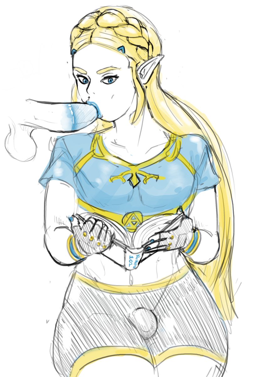 2019, 2boys, axred7, balls, blonde hair, blue lipstick, breath of the wild, bulge, erection, femboy, gay, girly, lipstick, lipstick mark, lipstick on penis, male, male only, male zelda, navel, nintendo, oral, penis, princess zelda, reading, rule 63, sketch, the legend of zelda, very long hair, white background, yaoi, zelda (breath of the wild)