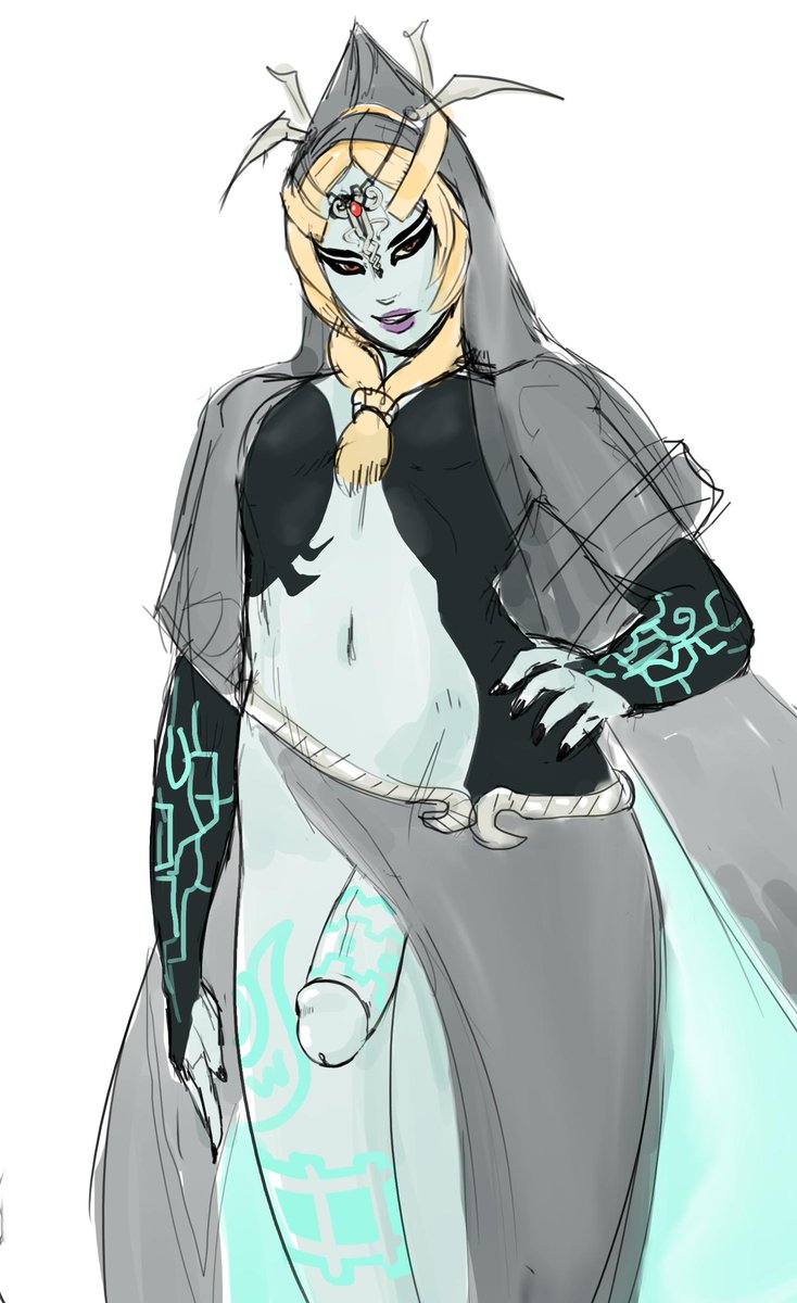 1boy, 2019, axred7, black nails, erection, femboy, girly, male, male only, midna, navel, nintendo, penis, rule 63, sketch, the legend of zelda, trap, twili, twili midna, twilight princess