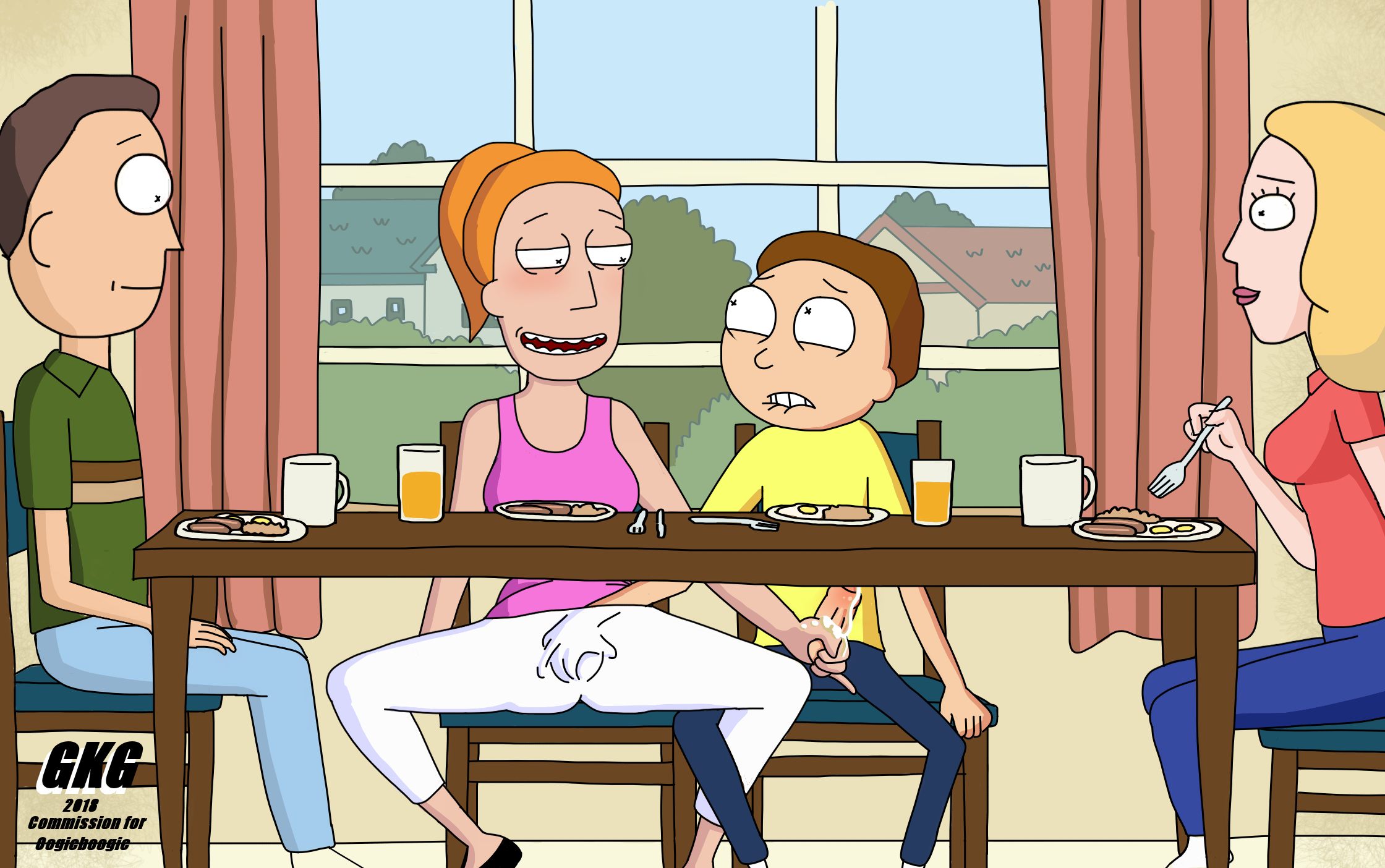 2018, 2boys, 2girls, adult swim, beth smith, big sister, biting lip, blonde hair, brother, brother and sister, brown hair, clothed sex, clothing, commission, cum, cumshot, dinner, ejaculation, erection, female, fingering, gkg, hand in pants, handjob, incest, jerry smith, larger female, little brother, male, masturbation, morty smith, multiple boys, multiple females, multiple girls, multiple males, older female, older sister, open fly, orange hair, penis, rick and morty, siblings, sitting, size difference, smaller male, spread legs, stealth incest, stealth sex, straight, summer smith, teenager, unaware, under clothes, under the table, younger brother, younger male