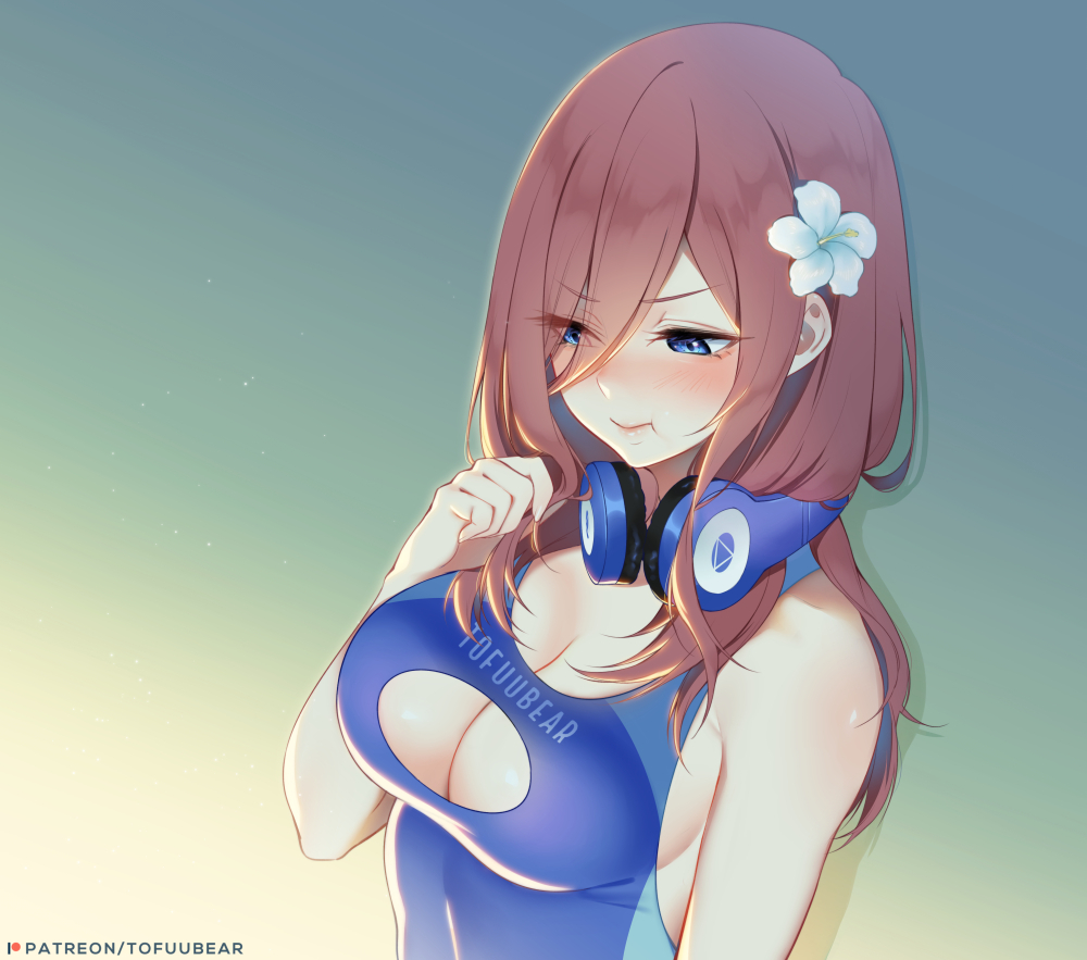 1girls, big breasts, breasts, cleavage, female, female only, go-toubun no hanayome, large breasts, nakano miku, one-piece swimsuit, solo, swimsuit, tofuubear