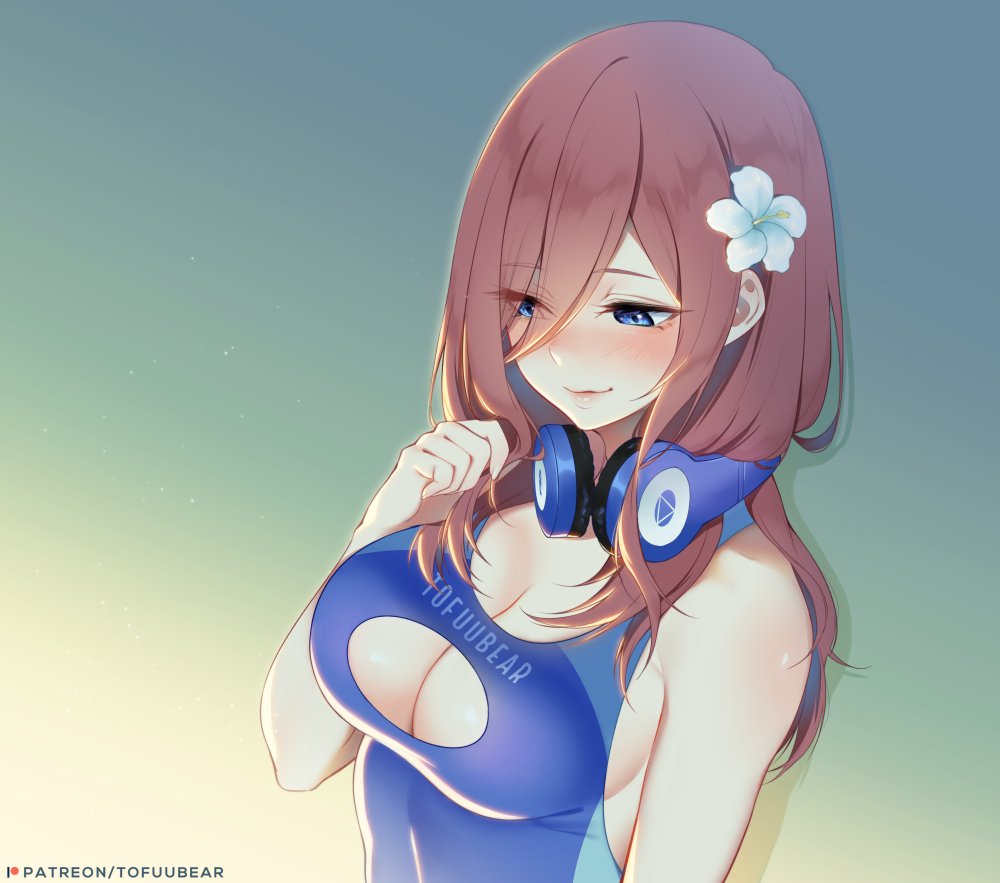 1girls, big breasts, breasts, cleavage, female, female only, go-toubun no hanayome, horny, large breasts, nakano miku, one-piece swimsuit, solo, swimsuit, tofuubear