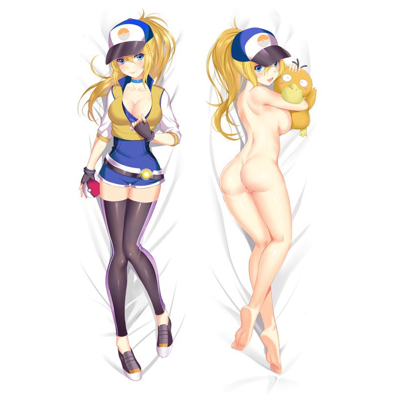 ass, barefoot, bed, breasts, dakimakura design, female, female protagonist (pokemon go), nintendo, nude, pokemon, pokemon go, shoes, smile, thighhighs