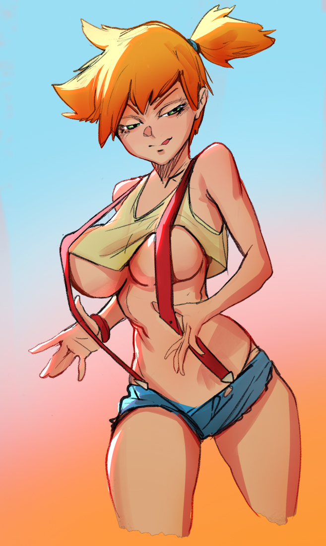 1girls, breasts, female, female only, human, human only, kasumi (pokemon), misty (pokemon), nintendo, pokemon, pokemon rgby, red hair, short hair, solo, underboob
