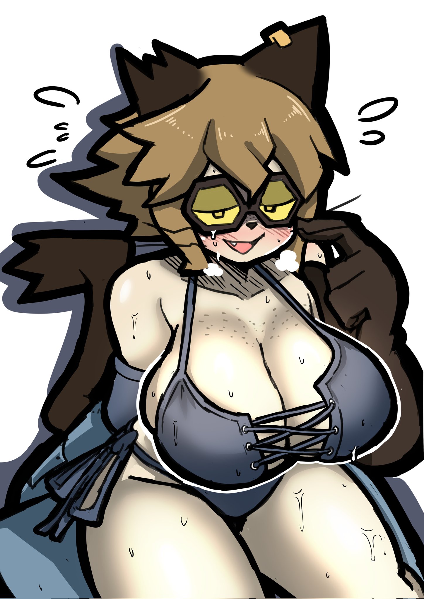 1girls, anthro, cleavage, freckles on chest, gameoverse, glasses, mralee, scratch (gameoverse), solo