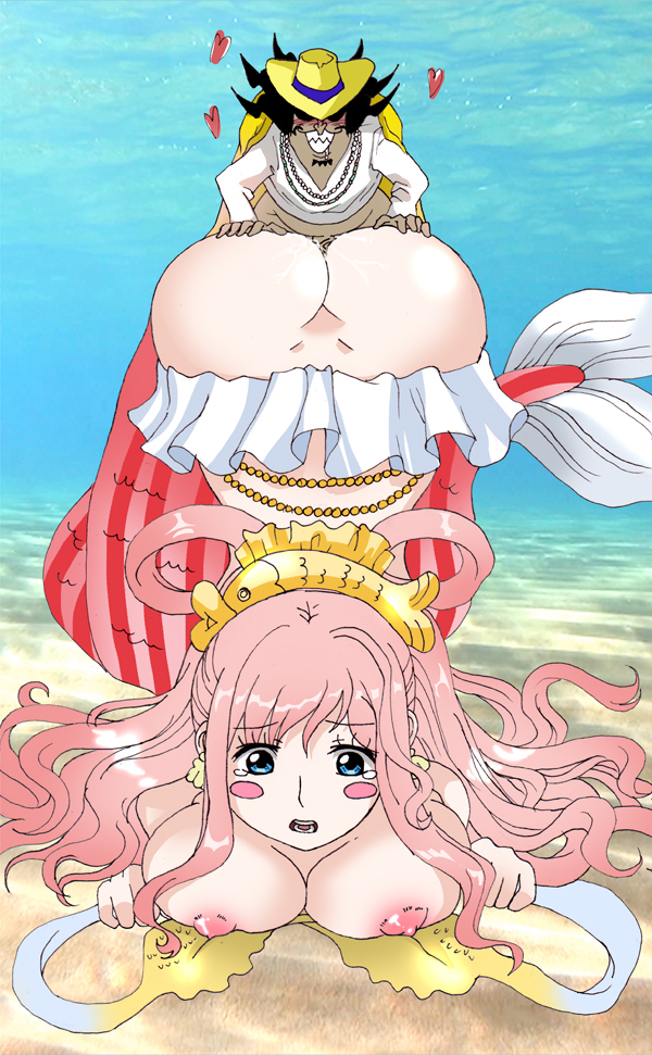 ass, breasts, female, fish girl, fish tail, large breasts, male, merfolk, mermaid, mermaid ass, mermaid girl, mermaid tail, monster girl, one piece, rape, shirahoshi, size difference, straight hair, vander decken ix