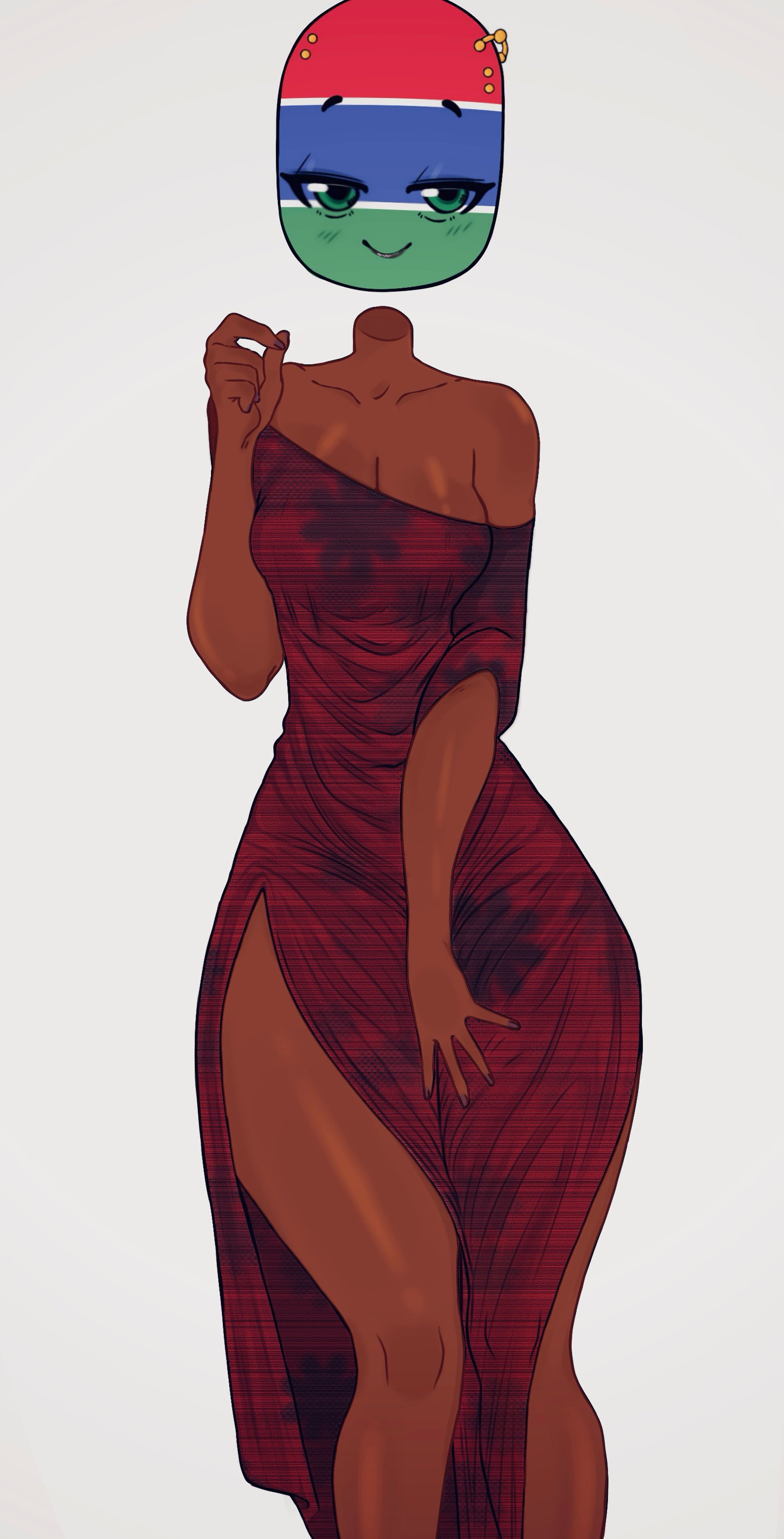 1girls, 2026, clothed, clothing, countryhumans, countryhumans girl, dark skin, dark-skinned female, dress, female, female only, flawsy, green eyes, looking at viewer, medium breasts, tagme, the gambia (countryhumans), thick thighs, white background