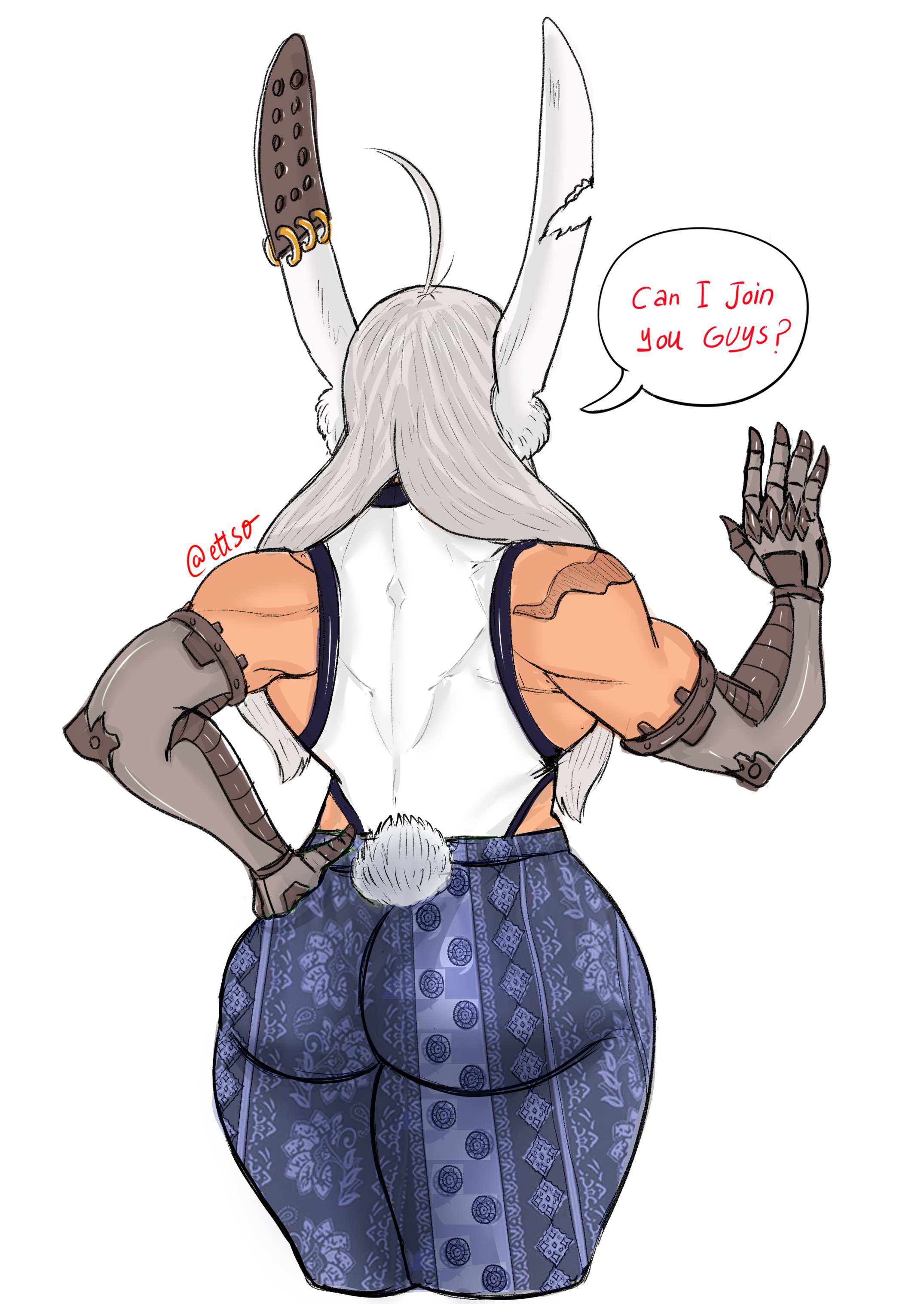 1girls, ass, athletic, athletic female, back view, big ass, bunny ears, bunny girl, dark skin, dark-skinned female, ettso, female, female only, flare pants, forbidden pants, fully clothed, miruko, muscular, muscular arms, my hero academia, prosthesis, prosthetic, prosthetic arm, rabbit ears, rabbit humanoid, rabbit tail, rear view, rumi usagiyama, scars, solo