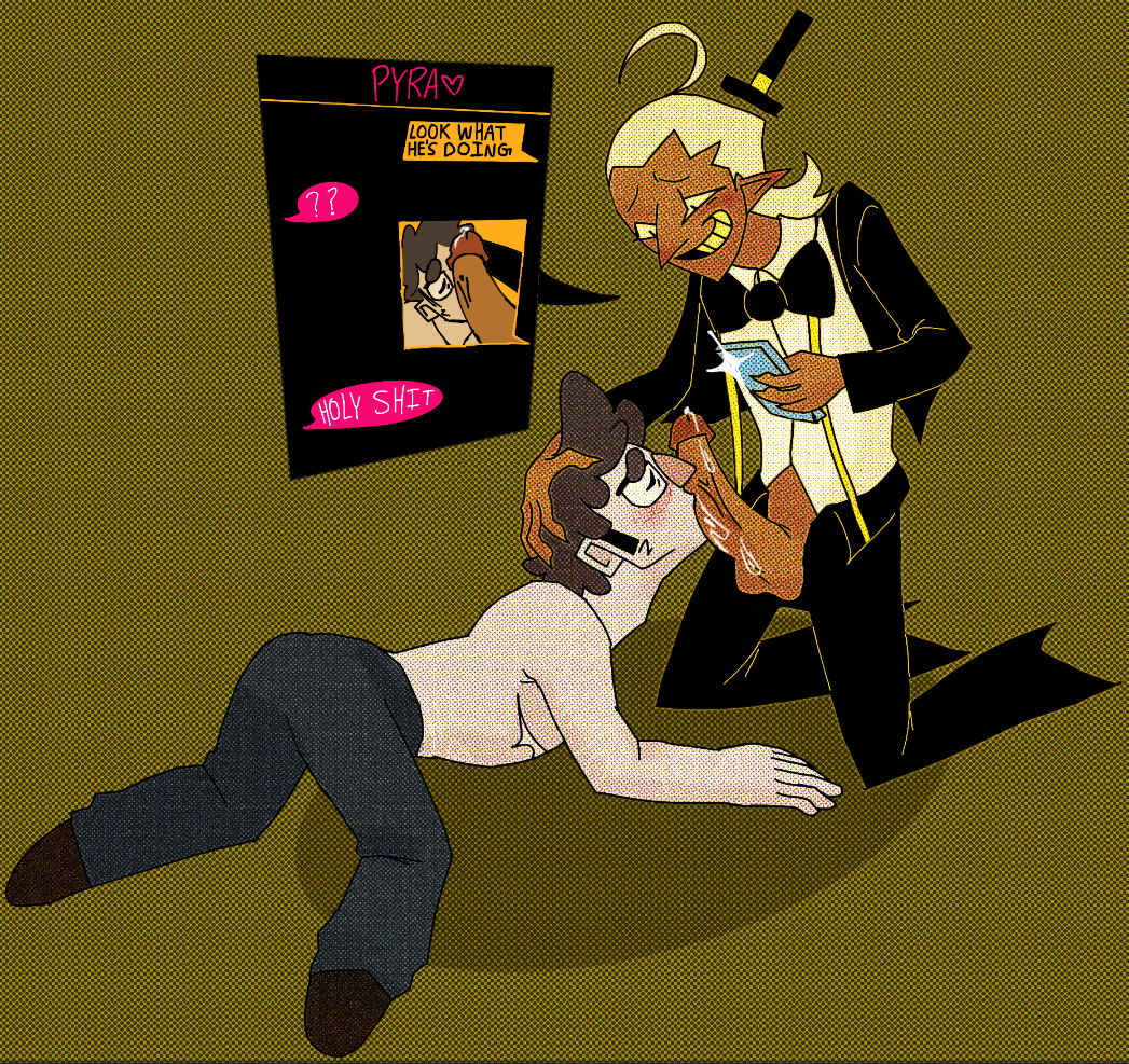 bill cipher, dick sucking, dripping precum, fully clothed, gravity falls, humiliation, male, penis, stanford pines, yaoi