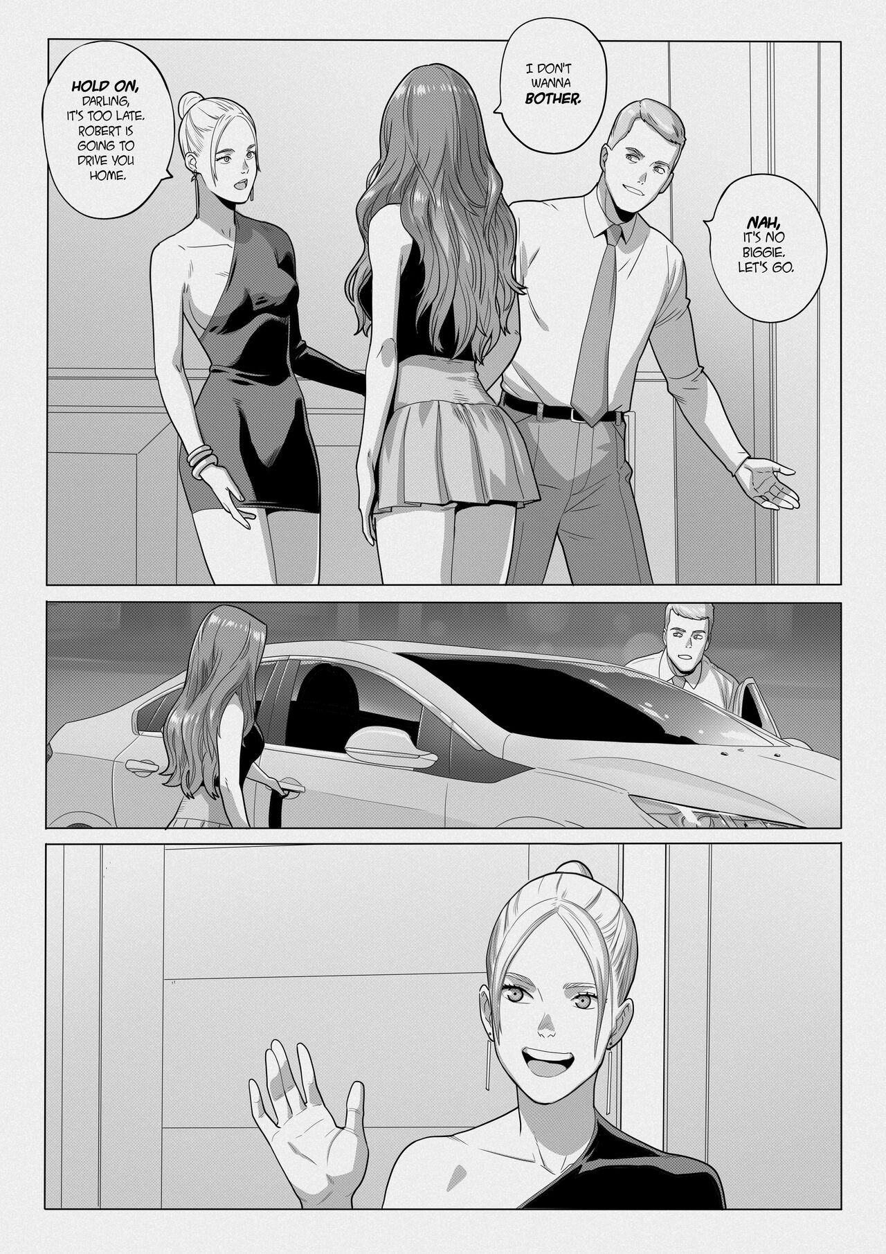 1boy, 1girls, black and white, comic, comic page, female, male, monochrome, original, tagme, tammy (tekuho), teenager, tekuho