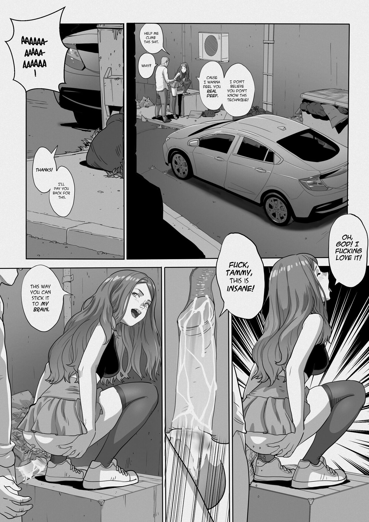 1boy, 1girls, anal, black and white, comic, comic page, female, male, monochrome, original, tagme, tammy (tekuho), teenager, tekuho