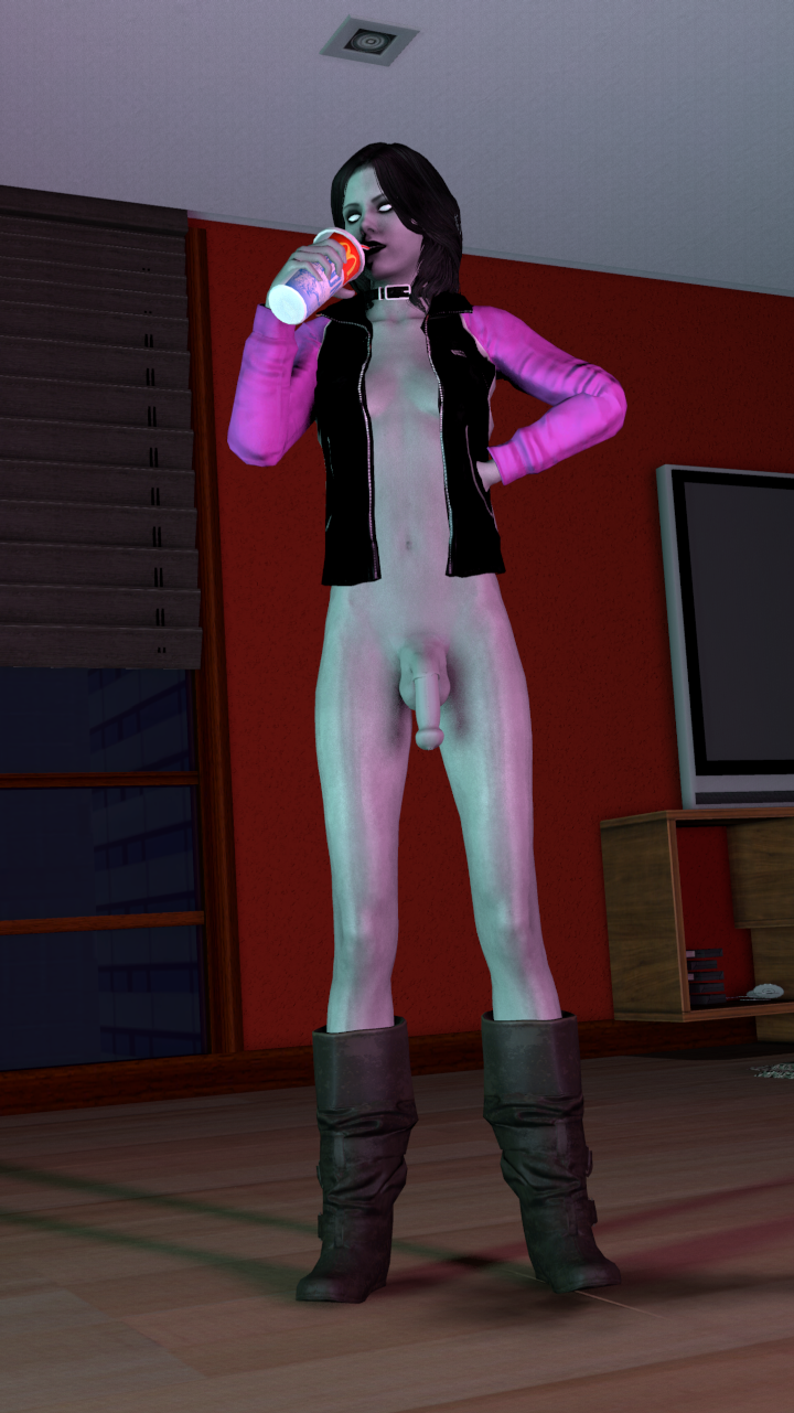 1futa 3d black_hair black_lips boots collar demon_girl dickgirl drinking female flaccid futa_only futanari garry's_mod goth intersex jacket left_4_dead oc pale penis pupilless_eyes recolor sassypaddy solo tagme zoey_(left_4_dead)