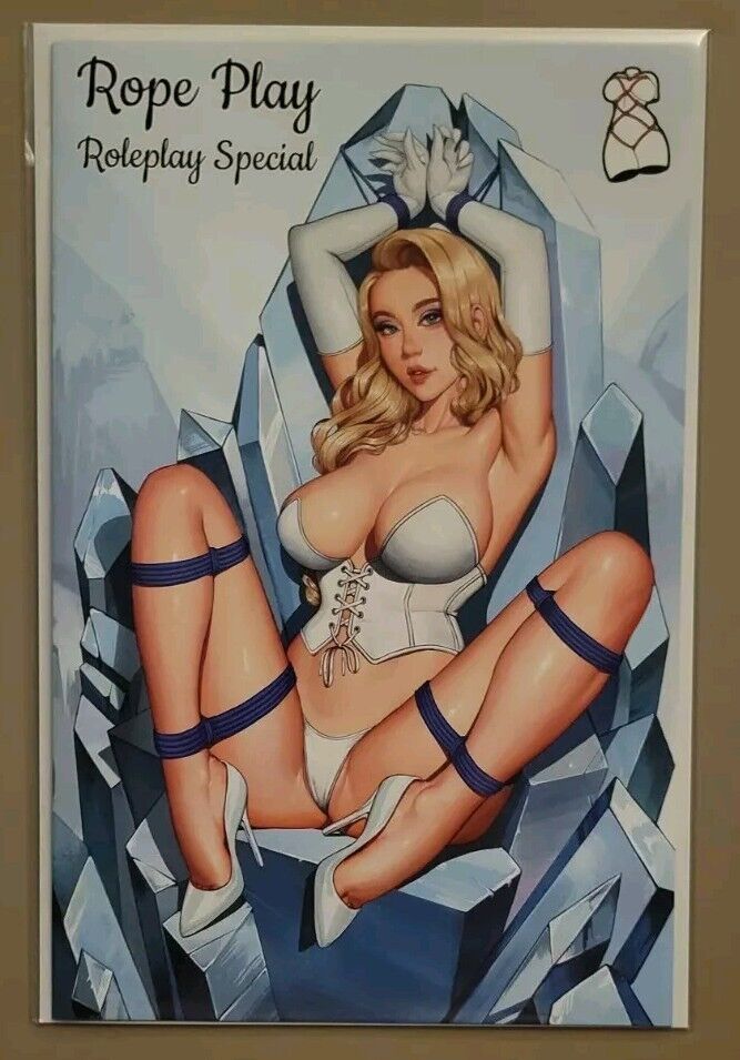 blonde_female blonde_hair bondage bound breasts cameltoe cleavage corset curvy curvy_figure dravacus emma_frost female female_only femsub hellfire_club high_heels kickstarter large_breasts magazine magazine_cover marvel marvel_comics milf panties pussy_bulge revealing_clothes rope rope_bondage skimpy_clothes thick_thighs white_queen x-men