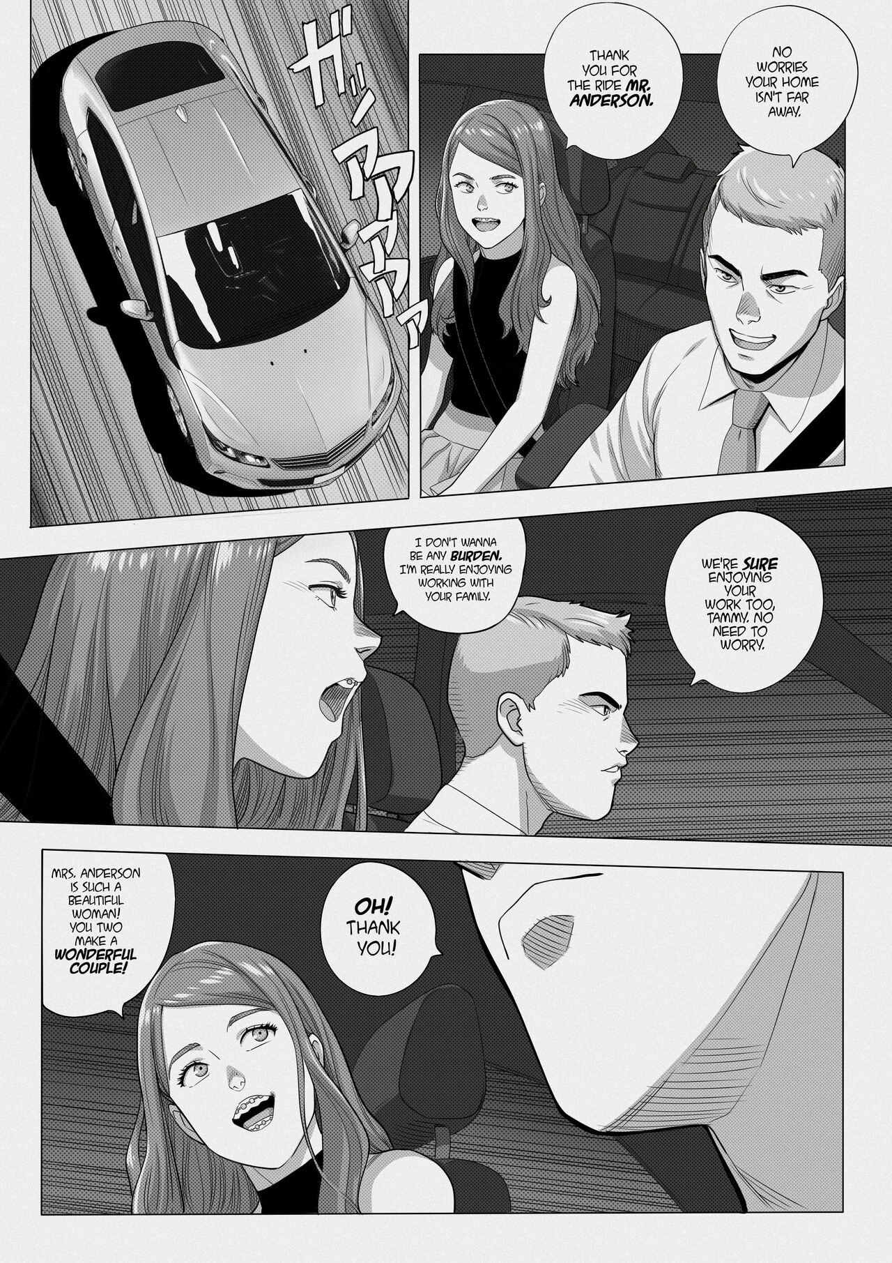 1boy, 1girls, black and white, comic, comic page, female, male, monochrome, original, tagme, tammy (tekuho), teenager, tekuho