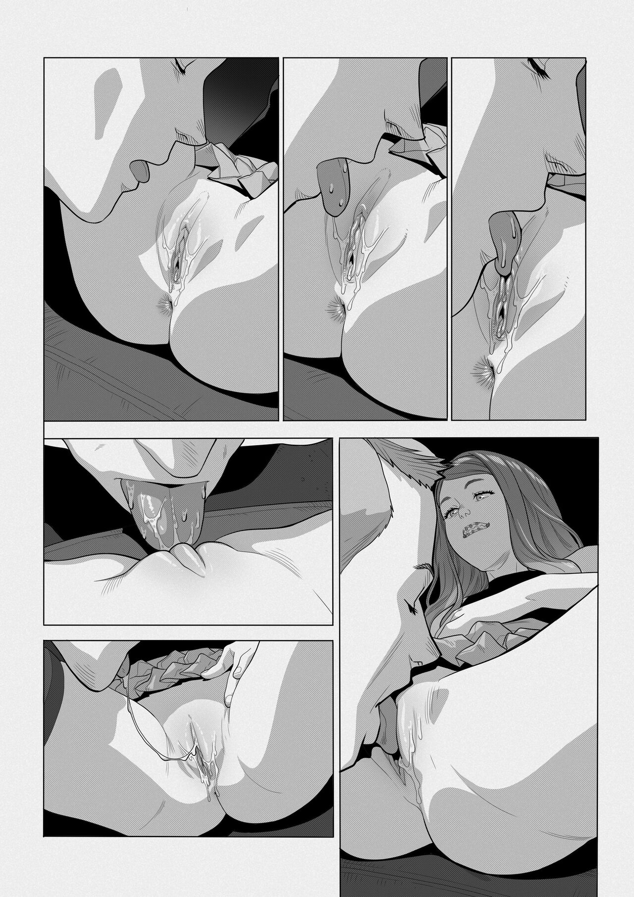 1boy, 1girls, age difference, black and white, car sex, comic, comic page, cunnilingus, female, male, monochrome, original, tagme, tammy (tekuho), teenager, tekuho