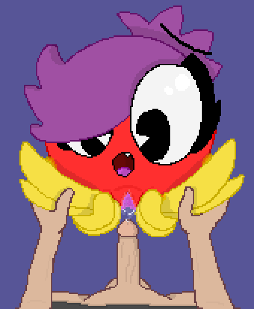 1boy 1girls balls bangs big_eyes concerned dripping dripping_precum dripping_pussy erection eyelashes glans hair_over_one_eye holding_legs kneeling legs_apart legs_held_open legs_up looking_down mascara octopus on_knees penis pink_pussy pixel_art ponytail precum purple_hair pussy pussy_juice pussy_juice_drip red_skin scp_guy scrotum seductive_smile snaggletooth spread_legs spread_pussy testicles tongue vagina wet wet_pussy yellow_skin