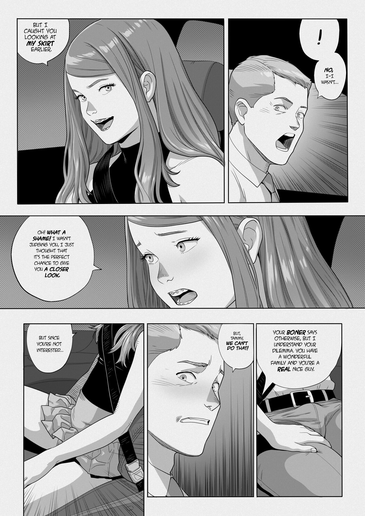 1boy, 1girls, black and white, comic, comic page, female, male, monochrome, original, tagme, tammy (tekuho), teenager, tekuho