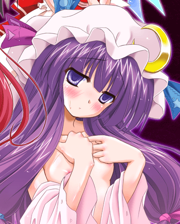 breasts female female_only human lowres nipples patchouli_knowledge purple_eyes purple_hair reverse_noise solo touhou yamu_(reverse_noise)