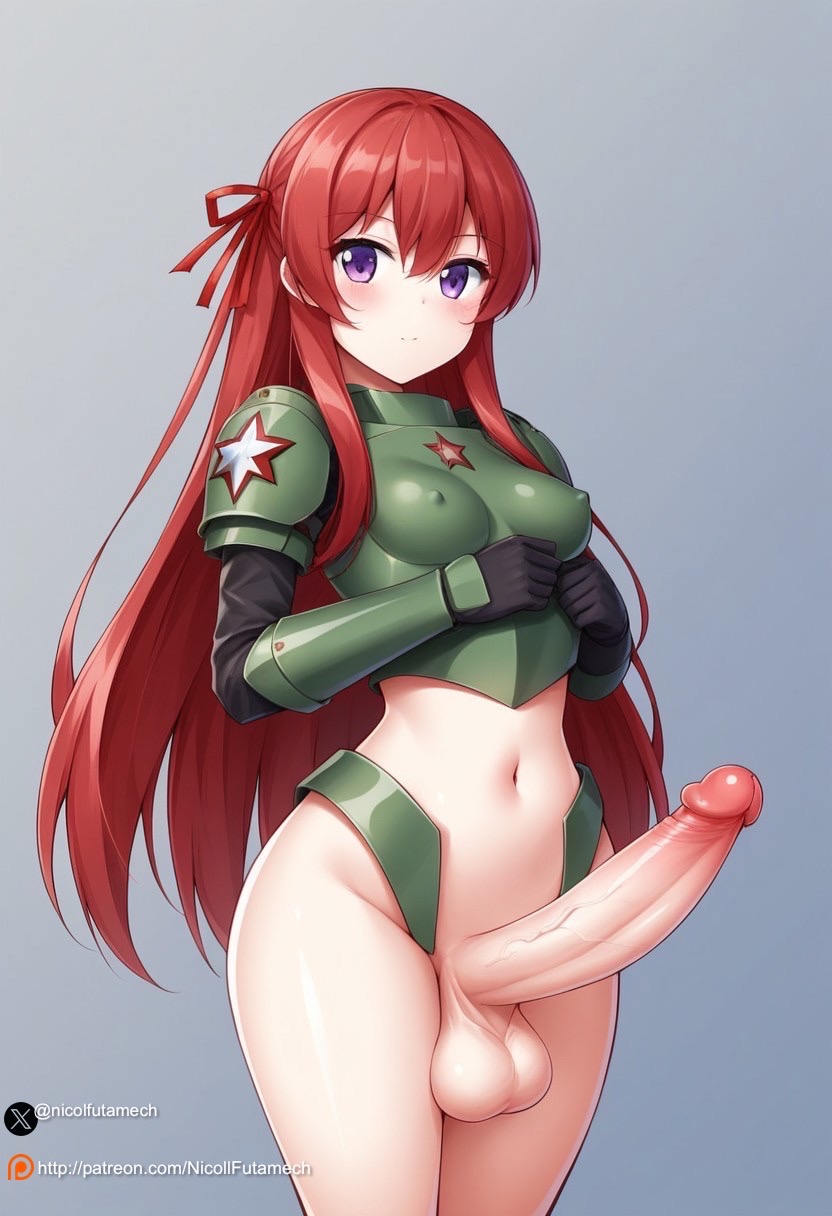 ai_generated big_penis futanari lilia_greyrat mushoku_tensei purple_eyes red_hair small_breasts standing uncensored