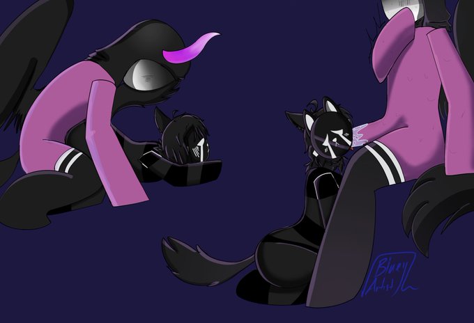 2022 2boys anal anthro black_fur bluedevil character_request commission demon doggy_style fellatio from_behind gay humanoid humanoid_on_anthro lowres male/male male_only mask purple_skin roblox robloxian sex tagme tongue_out twitch_lines twitching yaoi