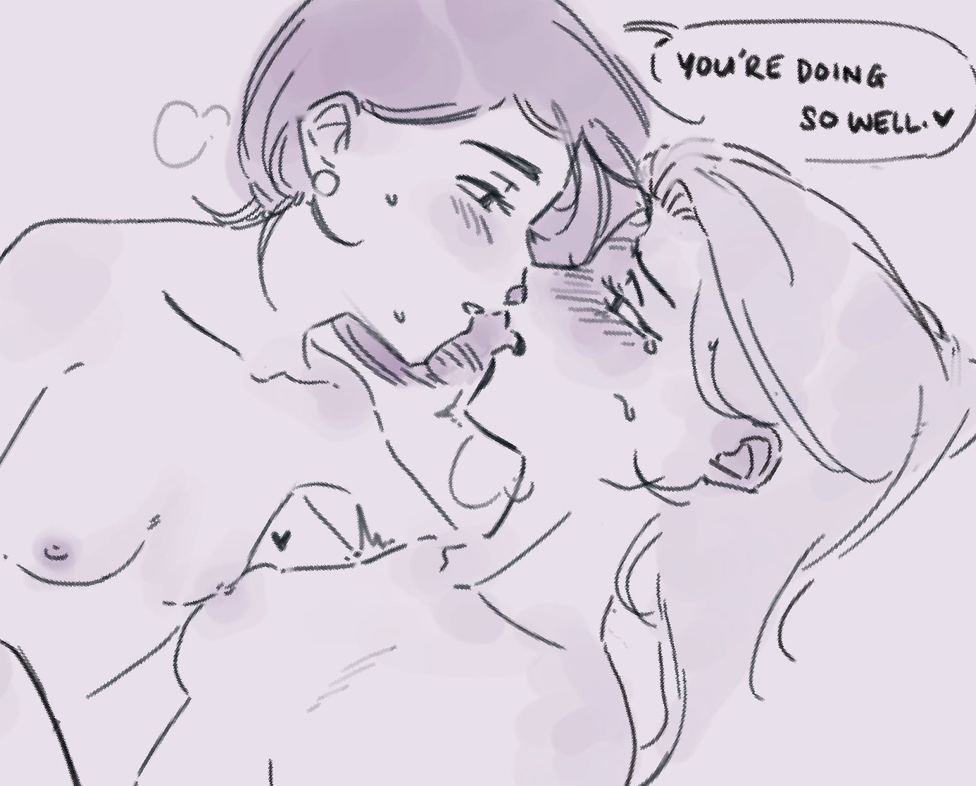2girls, alien stage, blush, breasts, cowgirl position, earrings, english text, female, greyscale, heart, lesbian couple, lesbian sex, mizi (alien stage), motii, nipples, open mouth, sua (alien stage), tears, yuri