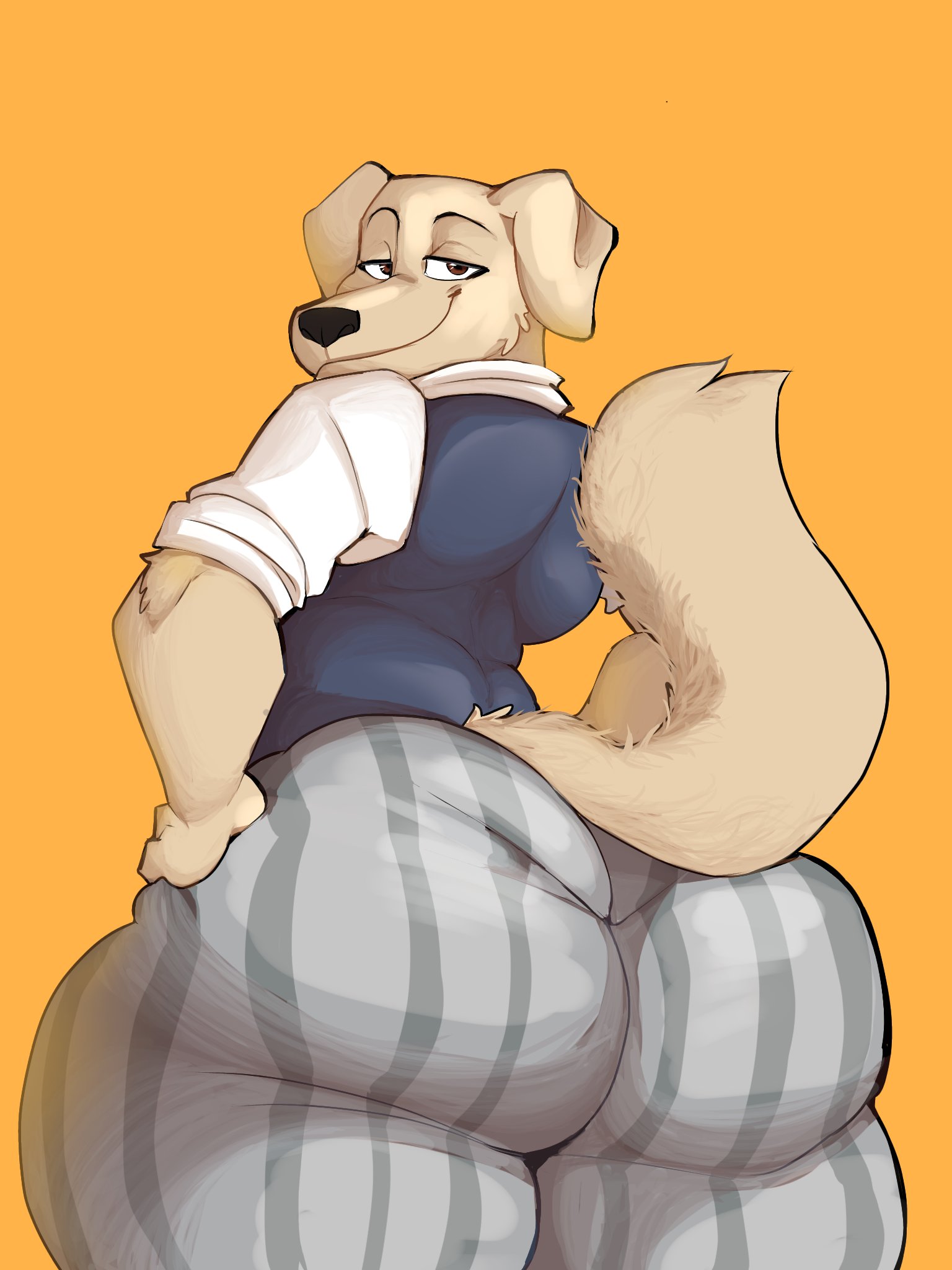 1boy, 2d, ass, ass focus, beastars, big ass, canine, canis, clothing, cr4zydonuts1, fat ass, fat hips, femboy, fully clothed, furry, furry male, furry only, girly, hand on ass, hand on hips, huge ass, huge thighs, jack (beastars), looking at viewer, looking back, looking back at viewer, male, male only, no genitals, no sex, nonhuman, school uniform, simple background, solo, solo male, tail, thick thighs, thighs