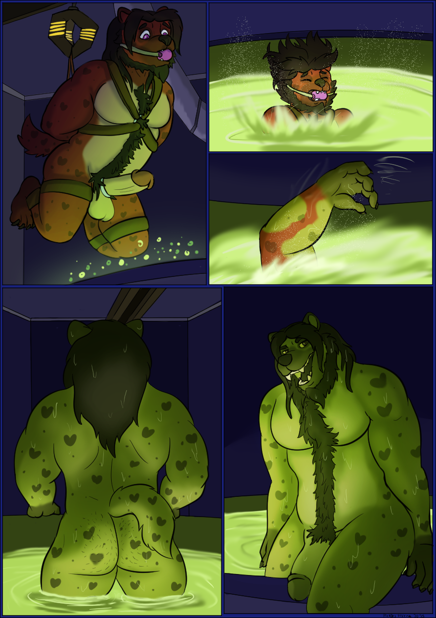 anthro ass balls beard comic facial_hair fallout fev genitals growth hi_res hyena male mammal microsoft muscle_growth nude penis pickles-hyena solo spotted_hyena super_mutant suspension transformation